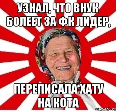 узнал, что внук болеет за фк лидер, переписала хату на кота, Мем  бабуля