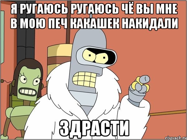 я ругаюсь ругаюсь чё вы мне в мою печ какашек накидали здрасти, Мем Бендер