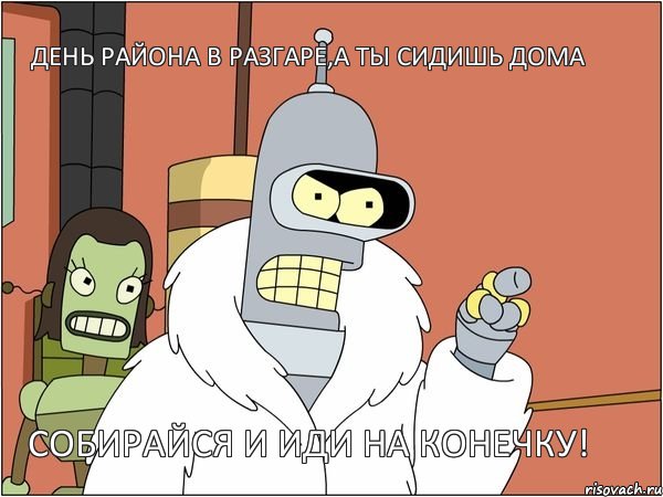 День района в разгаре,а ты сидишь дома Собирайся и иди на Конечку!, Мем Бендер