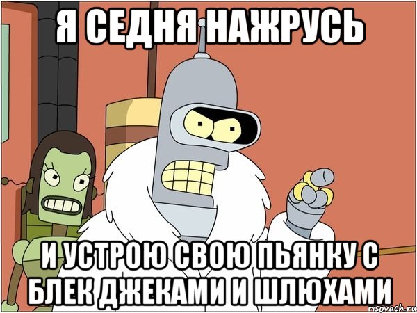 я седня нажрусь и устрою свою пьянку с блек джеками и шлюхами, Мем Бендер