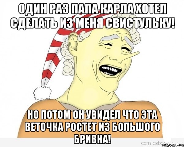 один раз папа карла хотел сделать из меня свистульку! но потом он увидел что эта веточка ростет из большого бривна!, Мем буратино