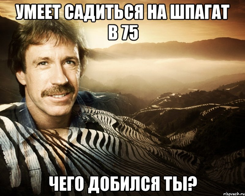 умеет садиться на шпагат в 75 чего добился ты?, Мем чак норрис