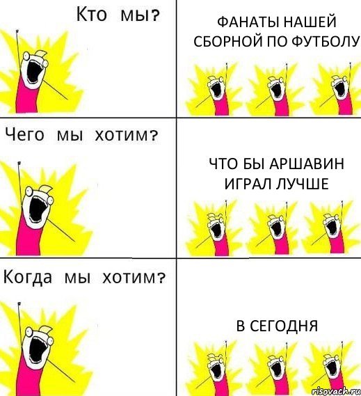 ФАНАТЫ НАШЕЙ СБОРНОЙ ПО ФУТБОЛУ ЧТО БЫ АРШАВИН ИГРАЛ ЛУЧШЕ В СЕГОДНЯ, Комикс Что мы хотим