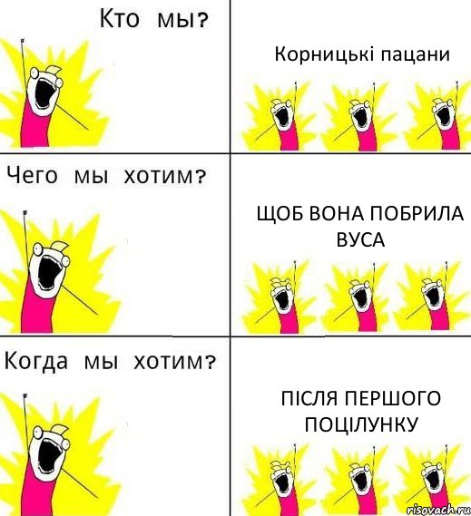 Корницькі пацани Щоб вона побрила вуса Після першого поцілунку, Комикс Что мы хотим