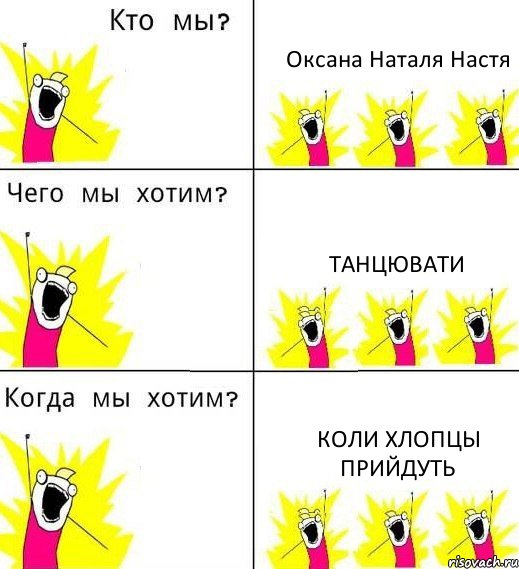 Оксана Наталя Настя Танцювати Коли Хлопцы Прийдуть, Комикс Что мы хотим