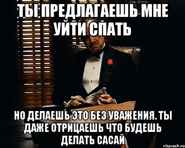 ты предлагаешь мне уйти спать но делаешь это без уважения. ты даже отрицаешь что будешь делать сасай, Мем Дон Вито Корлеоне