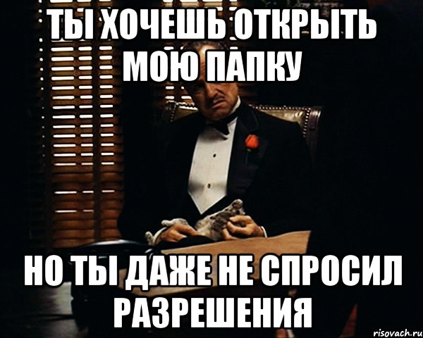 ты хочешь открыть мою папку но ты даже не спросил разрешения, Мем Дон Вито Корлеоне