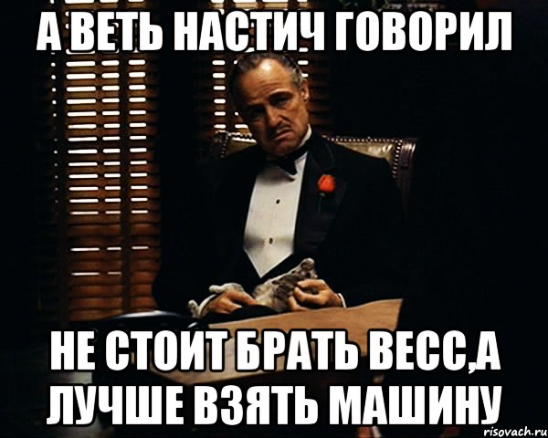 а веть настич говорил не стоит брать весс,а лучше взять машину, Мем Дон Вито Корлеоне