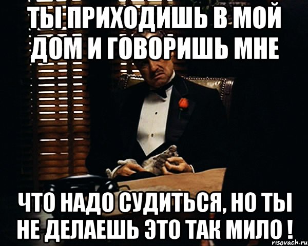 ты приходишь в мой дом и говоришь мне что надо судиться, но ты не делаешь это так мило !, Мем Дон Вито Корлеоне