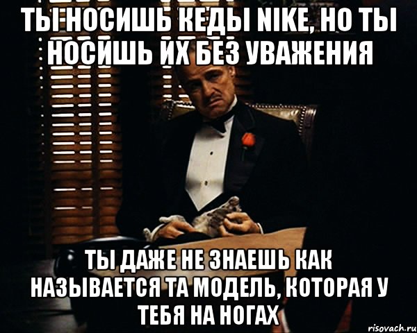 ты носишь кеды nike, но ты носишь их без уважения ты даже не знаешь как называется та модель, которая у тебя на ногах, Мем Дон Вито Корлеоне