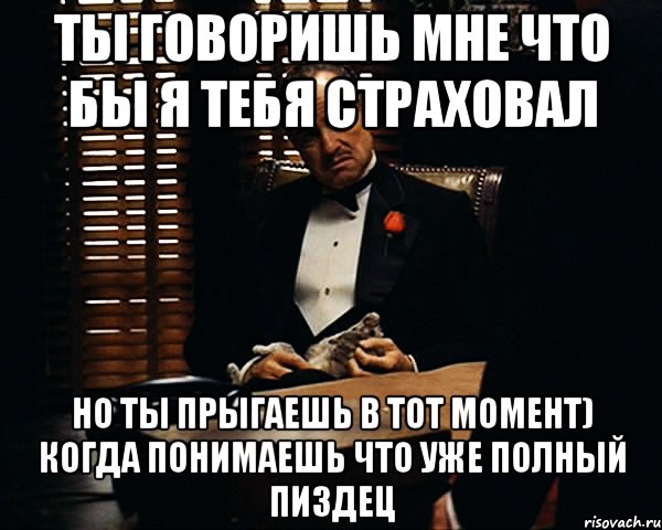 ты говоришь мне что бы я тебя страховал но ты прыгаешь в тот момент) когда понимаешь что уже полный пиздец, Мем Дон Вито Корлеоне