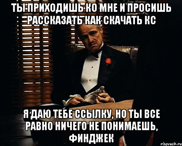 ты приходишь ко мне и просишь рассказать как скачать кс я даю тебе ссылку, но ты все равно ничего не понимаешь, финджек, Мем Дон Вито Корлеоне