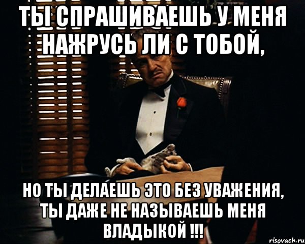 ты спрашиваешь у меня нажрусь ли с тобой, но ты делаешь это без уважения, ты даже не называешь меня владыкой !!!, Мем Дон Вито Корлеоне