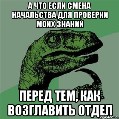 а что если смена начальства для проверки моих знаний перед тем, как возглавить отдел, Мем Филосораптор