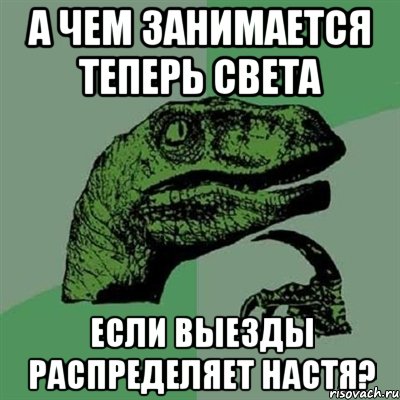 а чем занимается теперь света если выезды распределяет настя?, Мем Филосораптор