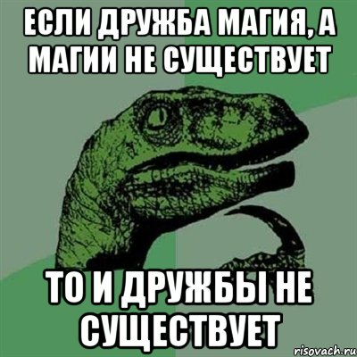 если дружба магия, а магии не существует то и дружбы не существует, Мем Филосораптор