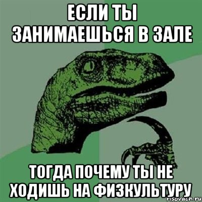 если ты занимаешься в зале тогда почему ты не ходишь на физкультуру, Мем Филосораптор