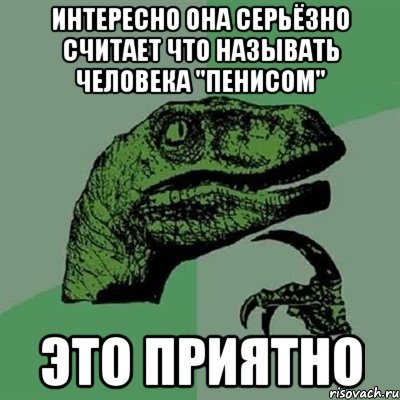 интересно она серьёзно считает что называть человека "пенисом" это приятно, Мем Филосораптор