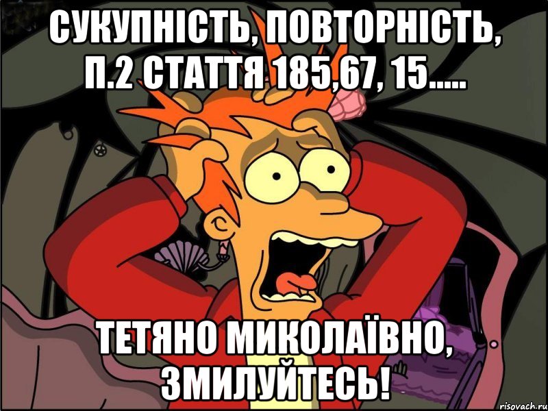 сукупність, повторність, п.2 стаття 185,67, 15..... тетяно миколаївно, змилуйтесь!, Мем Фрай в панике