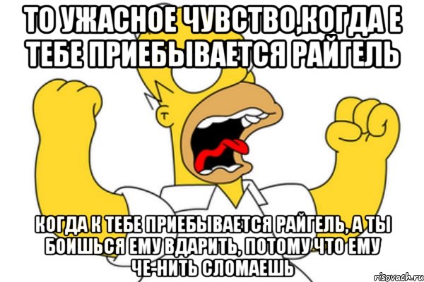 то ужасное чувство,когда е тебе приебывается райгель когда к тебе приебывается райгель, а ты боишься ему вдарить, потому что ему че-нить сломаешь, Мем Разъяренный Гомер