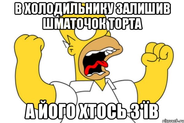 в холодильнику залишив шматочок торта а його хтось з'їв, Мем Разъяренный Гомер