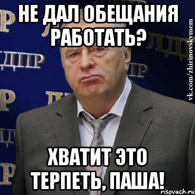 не дал обещания работать? хватит это терпеть, паша!, Мем Хватит это терпеть (Жириновский)