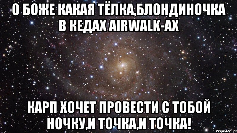 о боже какая тёлка,блондиночка в кедах airwalk-ах карп хочет провести с тобой ночку,и точка,и точка!, Мем  Космос (офигенно)