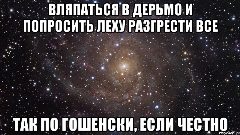 вляпаться в дерьмо и попросить леху разгрести все так по гошенски, если честно, Мем  Космос (офигенно)