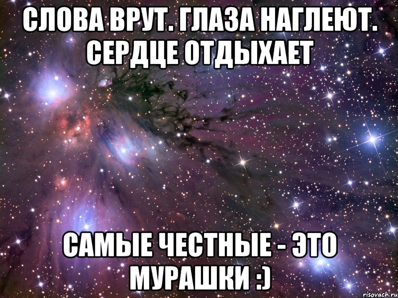 слова врут. глаза наглеют. сердце отдыхает самые честные - это мурашки :), Мем Космос