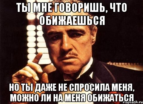 ты мне говоришь, что обижаешься но ты даже не спросила меня, можно ли на меня обижаться, Мем крестный отец