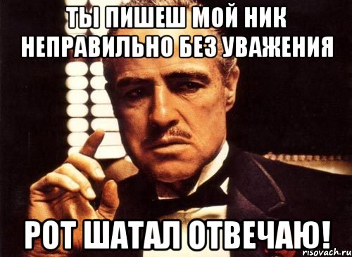 ты пишеш мой ник неправильно без уважения рот шатал отвечаю!, Мем крестный отец