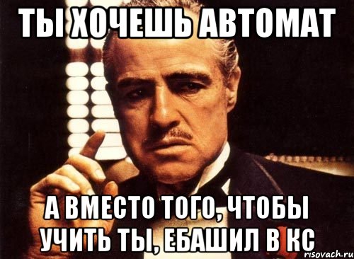 ты хочешь автомат а вместо того, чтобы учить ты, ебашил в кс, Мем крестный отец