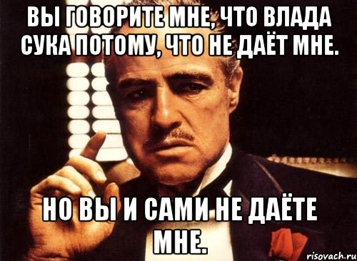 вы говорите мне, что влада сука потому, что не даёт мне. но вы и сами не даёте мне., Мем крестный отец