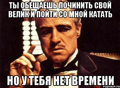 ты обещаешь починить свой велик и пойти со мной катать но у тебя нет времени, Мем крестный отец