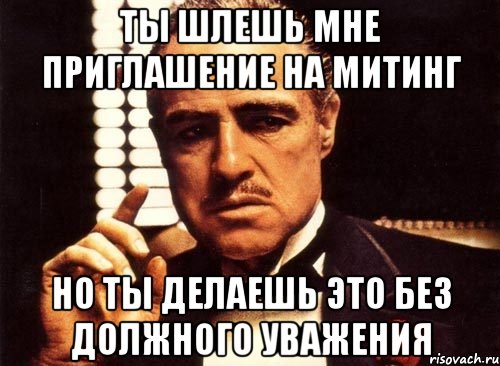 ты шлешь мне приглашение на митинг но ты делаешь это без должного уважения, Мем крестный отец