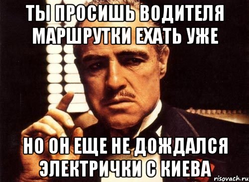 ты просишь водителя маршрутки ехать уже но он еще не дождался электрички с киева, Мем крестный отец