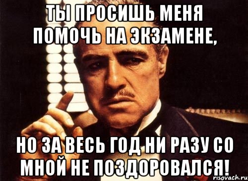 ты просишь меня помочь на экзамене, но за весь год ни разу со мной не поздоровался!, Мем крестный отец