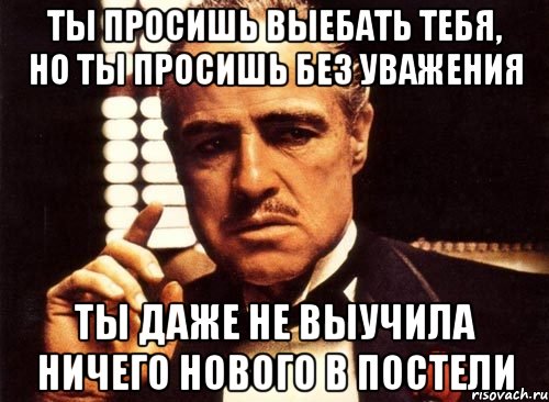 ты просишь выебать тебя, но ты просишь без уважения ты даже не выучила ничего нового в постели, Мем крестный отец