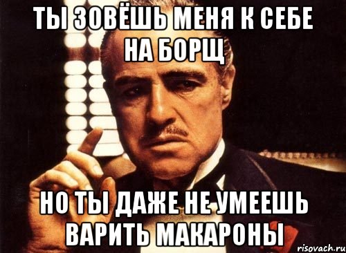 ты зовёшь меня к себе на борщ но ты даже не умеешь варить макароны, Мем крестный отец