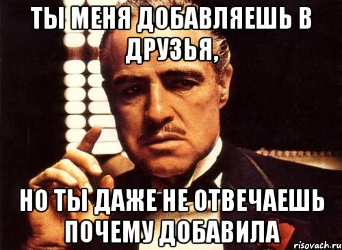 ты меня добавляешь в друзья, но ты даже не отвечаешь почему добавила, Мем крестный отец