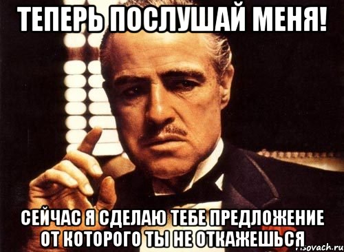 теперь послушай меня! сейчас я сделаю тебе предложение от которого ты не откажешься, Мем крестный отец