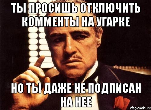 ты просишь отключить комменты на угарке но ты даже не подписан на нее, Мем крестный отец