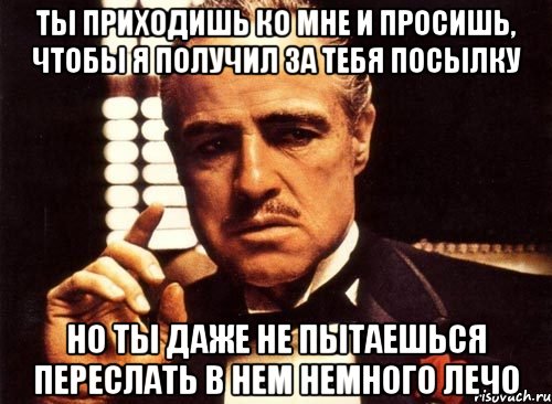 ты приходишь ко мне и просишь, чтобы я получил за тебя посылку но ты даже не пытаешься переслать в нем немного лечо, Мем крестный отец