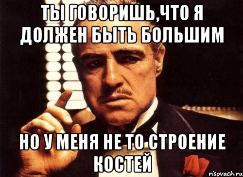 ты говоришь,что я должен быть большим но у меня не то строение костей, Мем крестный отец