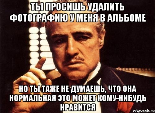 ты просишь удалить фотографию у меня в альбоме но ты таже не думаешь, что она нормальная это может кому-нибудь нравится, Мем крестный отец