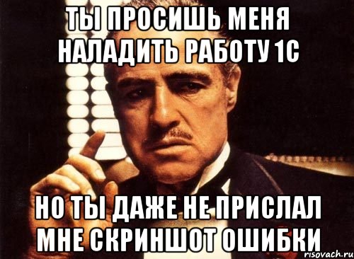 ты просишь меня наладить работу 1с но ты даже не прислал мне скриншот ошибки, Мем крестный отец