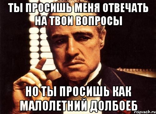 ты просишь меня отвечать на твои вопросы но ты просишь как малолетний долбоеб, Мем крестный отец