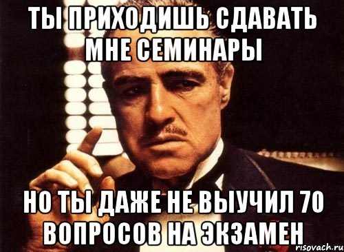 ты приходишь сдавать мне семинары но ты даже не выучил 70 вопросов на экзамен, Мем крестный отец