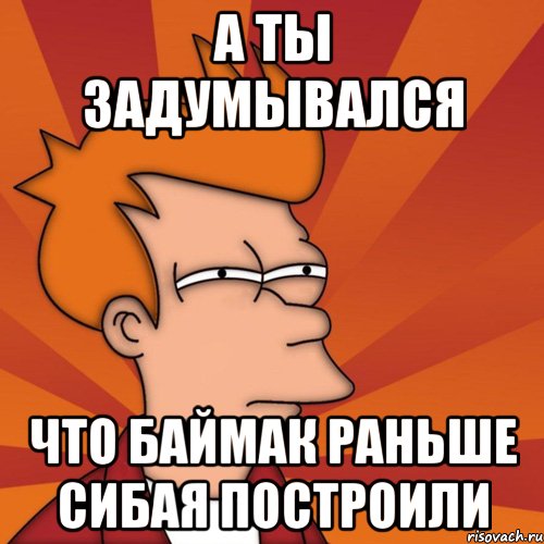 а ты задумывался что баймак раньше сибая построили, Мем Мне кажется или (Фрай Футурама)