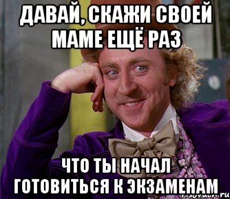 давай, скажи своей маме ещё раз что ты начал готовиться к экзаменам, Мем мое лицо